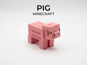 Pixel Minecraft Pig Figure