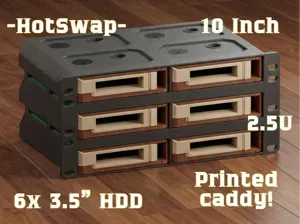 10" Rack 2.5U 6x 3.5" Caddy hotswap HDD Module