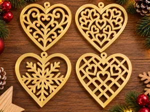 4 Heart Christmas Ornaments