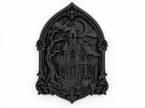 Gothic Haunted House Wall Plaque