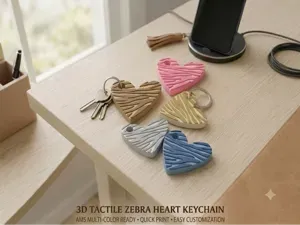 3D Tactile Zebra Heart Keychain | AMS Ready