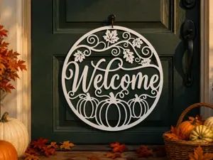 Autumn Welcome Sign – Pumpkin Door Decor