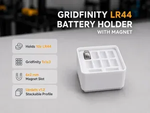 Gridfinity LR44 battery holder with magnet