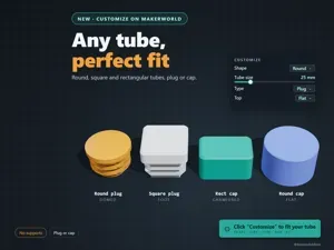 Customizable Tube End Caps, Round, Square and Rect