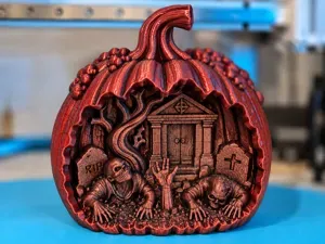 Zombie Graveyard Pumpkin Diorama - Halloween Decor