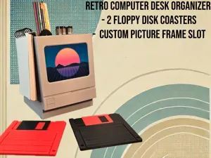Retro Desk Organizer- with Floppy Disk Cup Holders