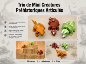 Trio de Mini Créatures Préhistoriques Articulés