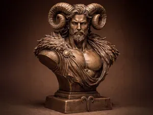 Aries Zodiac Bust Male Ram Sculpture 3D Print STL