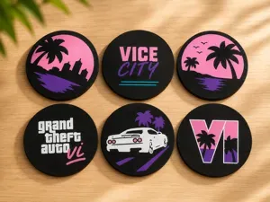 GTA VI Vice City Coasters Set + Holder | 6 Designs