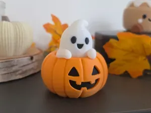 Cute Ghost in Pumpkin | Halloween Decor Multicolor