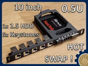 10 inch Rack 0.5U: 5x Keystones + 1x 2.5 inch HDD