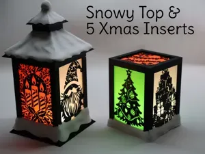 Modular Lantern - Snowy Top & 5 Xmas Inserts