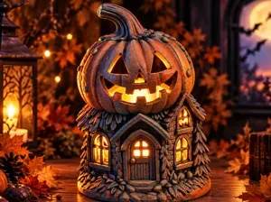 Magisches Halloween-Kürbishaus mit LED