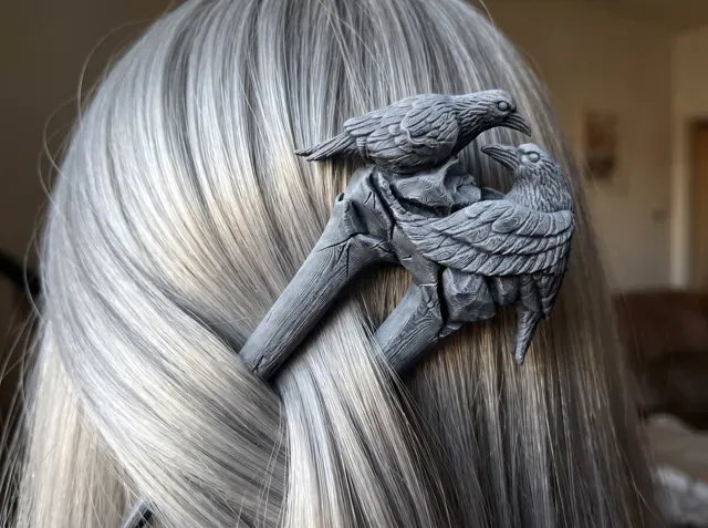 Twin Raven Hair Fork - Hair Pin & Cosplay — Image 8 of 9
