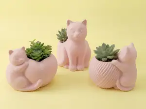 Cat Figurine Set – 3 Decorative Cat Flower Pots