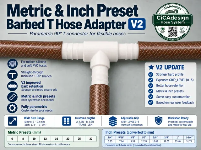 Parametric Barbed T Hose Adapter V2 - Metric+Inch — Фото 2 из 10