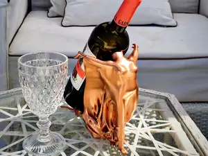 Elegant Woman in Silk Dress – Wine Bottle Holder