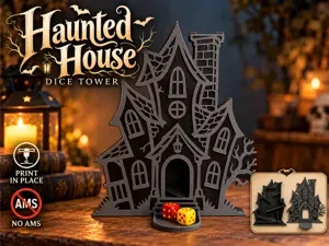 Haunted House Dice Tower – Print in Place, No AMS