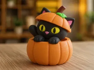 Cute Cat in a Pumpkin – 3D Model Halloween Edition