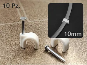 Fermacavo Clip con Chiodo Ø10mm Fissaggio a Parete