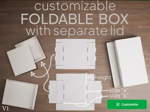 Customizable foldable box with separate lid