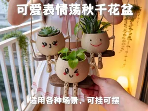 可爱表情风荡秋千花盆(可挂可摆)