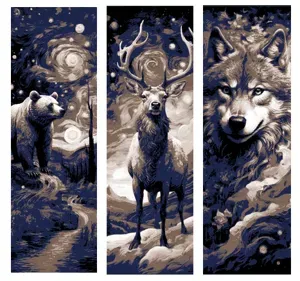 Set of 3 Bookmarks of Wildlife out on a Starry Night - Inspired by Vincent Van Gogh - Hueforge