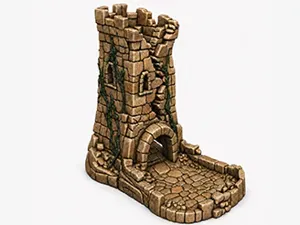 Ruined Castle Dice Tower with Built-In Dice Tray