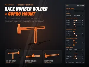 Race Number Holder + GoPro Mount (parametric)