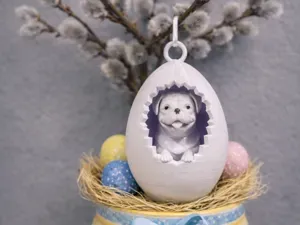 Happy Easter Egg with Pug Dog Mops To Hang