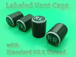 Tire Valve Caps for Vehicles with labeling.