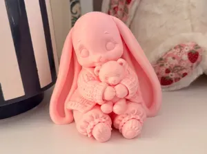 Cozy Bunny Hugging Teddy Bear Nursery Figurine