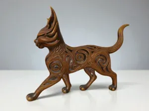 Elegante escultura de gato de fuego caminando