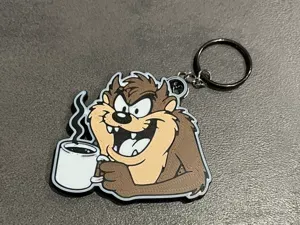 taz with coffee, keychain