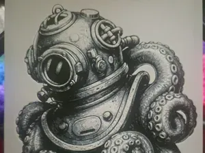 Octopus with divers helmet