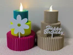 Birthday Cake Tealight Holder with 2 Toppers