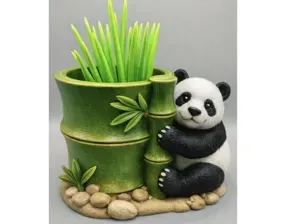 Panda and bamboo pot decor