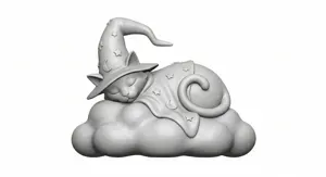 Sleeping Wizard Cat on a Cloud – Cute Figurine