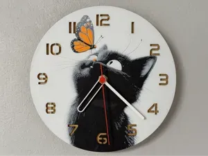 wall / desk clock Cat & Butterfly