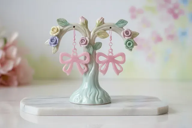 Pink Bow Earrings - Cute 3D Printed Kawaii Jewelry — Фото 6 из 7