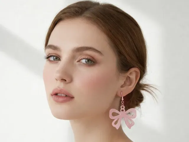 Pink Bow Earrings - Cute 3D Printed Kawaii Jewelry