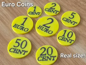 Euro Coins Set - Real Size - Double Sided
