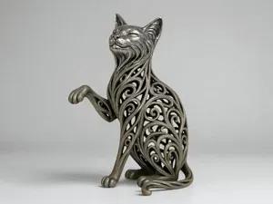 Elegante escultura de gato dando la pata