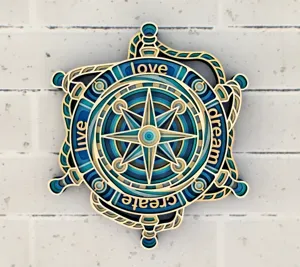 Nautical Wheel Compass 3D Layer Art