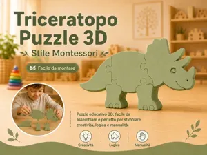 Triceratopo Dinosaur Puzzle 3D Montessori Toy STL