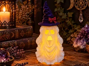 Geist mit Hexenhut – Halloween Teelicht LED-Deko