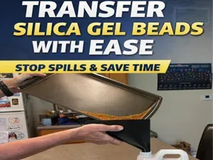 Cookie Sheet to Jug Funnel for Desiccant Beads
