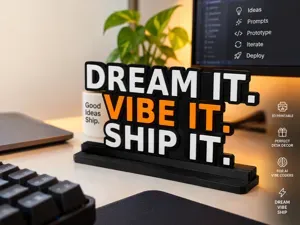 Dream It. Vibe It. Ship It. – AI Coding Desk Sign