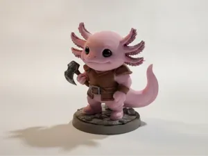 Axolotl Barbarian With Axe Fantasy Figure