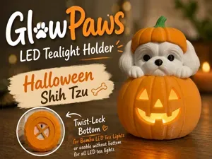 Shih Tzu GlowPaws Tealight Holder Pumpkin